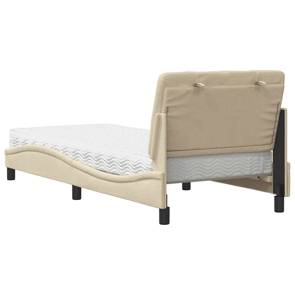 vidaXL Pat cu saltea, crem, 80x200 cm, textil vidaXL Pat cu saltea, crem, 80x200 cm, textil