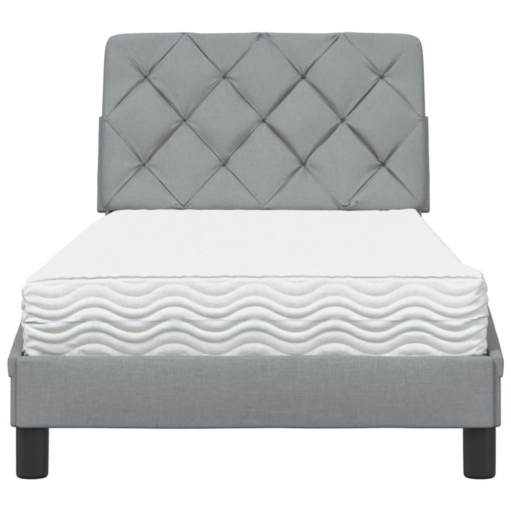 vidaXL Pat cu saltea, gri deschis, 90x190 cm, textil vidaXL Pat cu saltea, gri deschis, 90x190 cm, textil