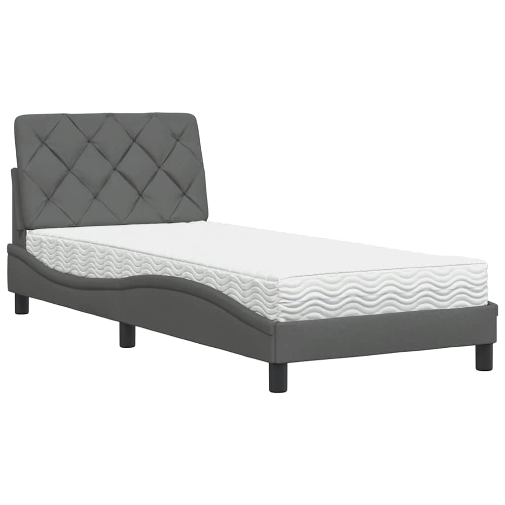 vidaXL Pat cu saltea, gri închis, 90x190 cm, textil