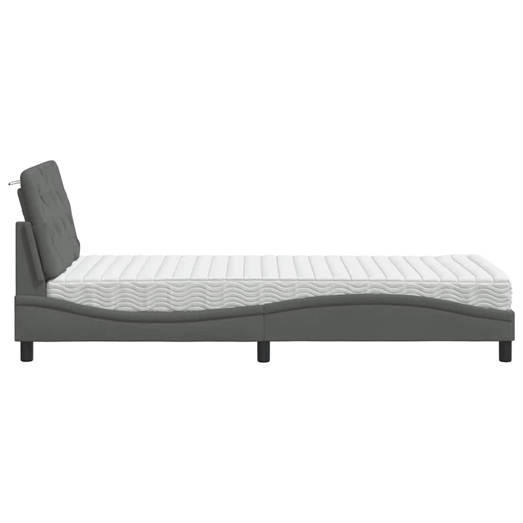 vidaXL Pat cu saltea, gri închis, 90x190 cm, textil