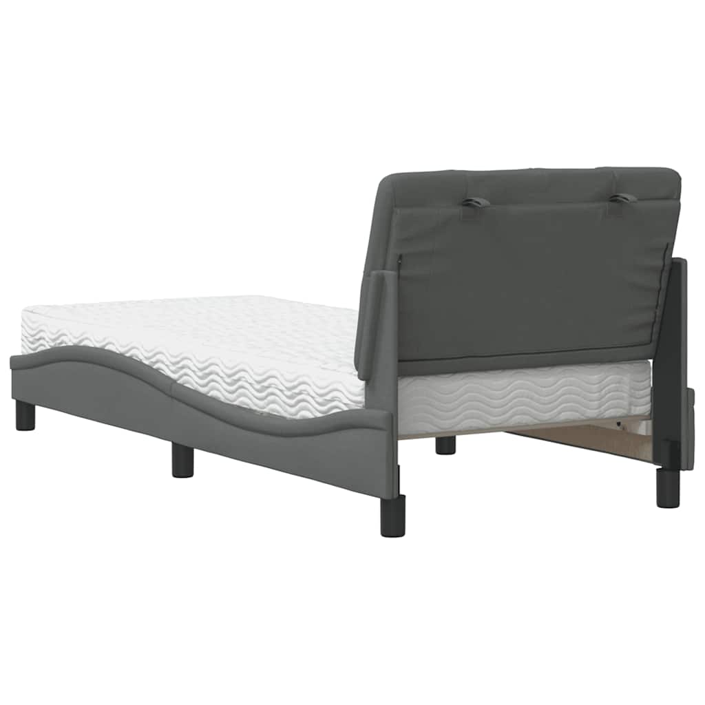 vidaXL Pat cu saltea, gri închis, 90x190 cm, textil