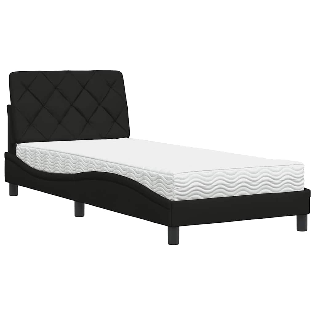 vidaXL Pat cu saltea, negru, 90x190 cm, textil