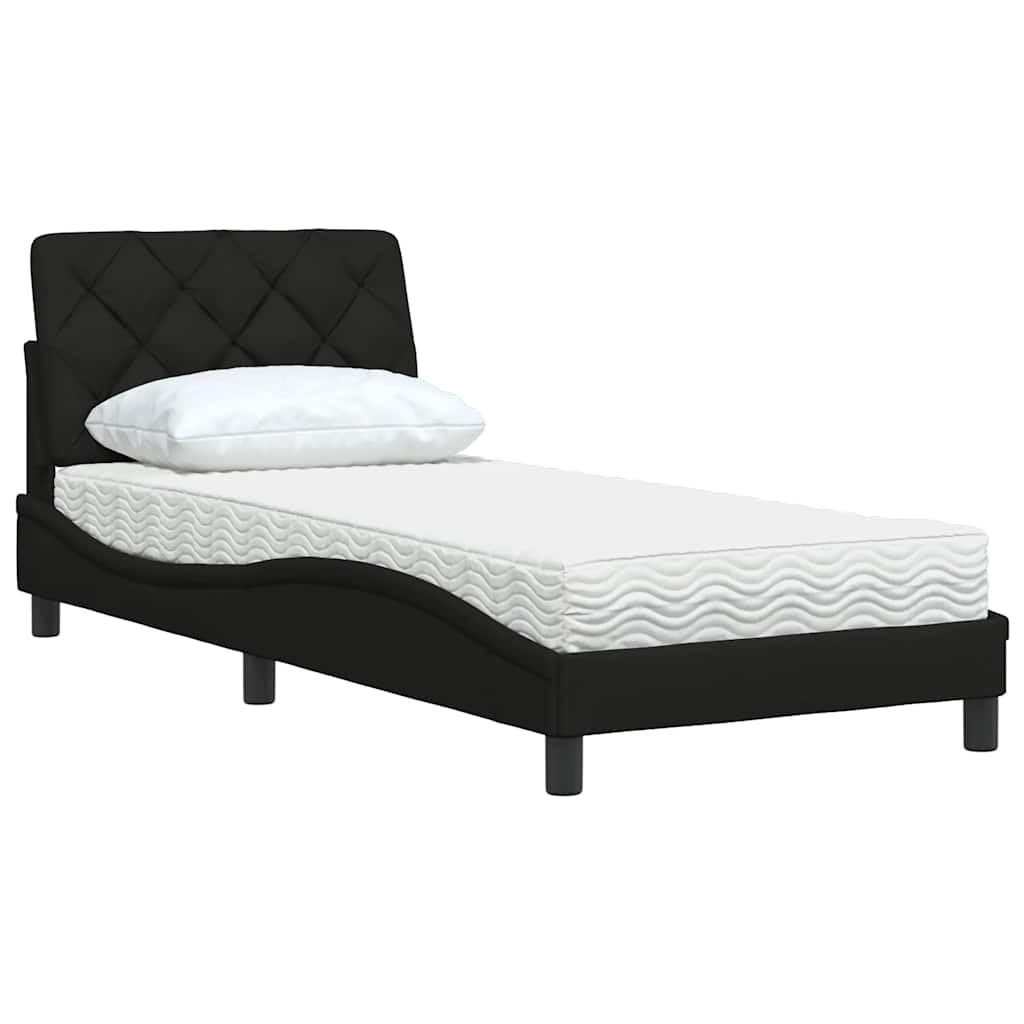 vidaXL Pat cu saltea, negru, 90x190 cm, textil