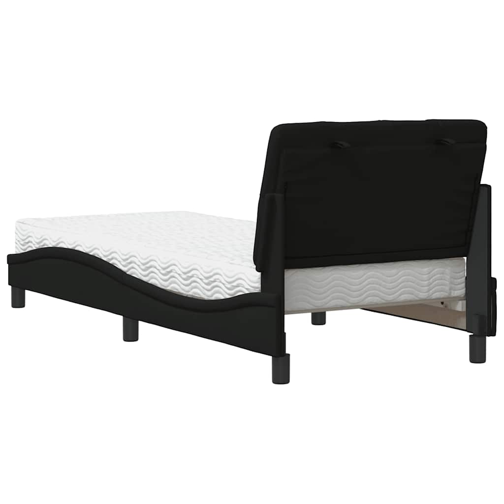 vidaXL Pat cu saltea, negru, 90x190 cm, textil