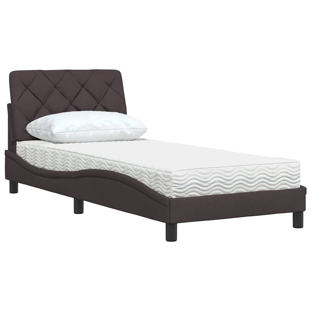 vidaXL Pat cu saltea, maro închis, 90x190 cm, textil vidaXL Pat cu saltea, maro închis, 90x190 cm, textil