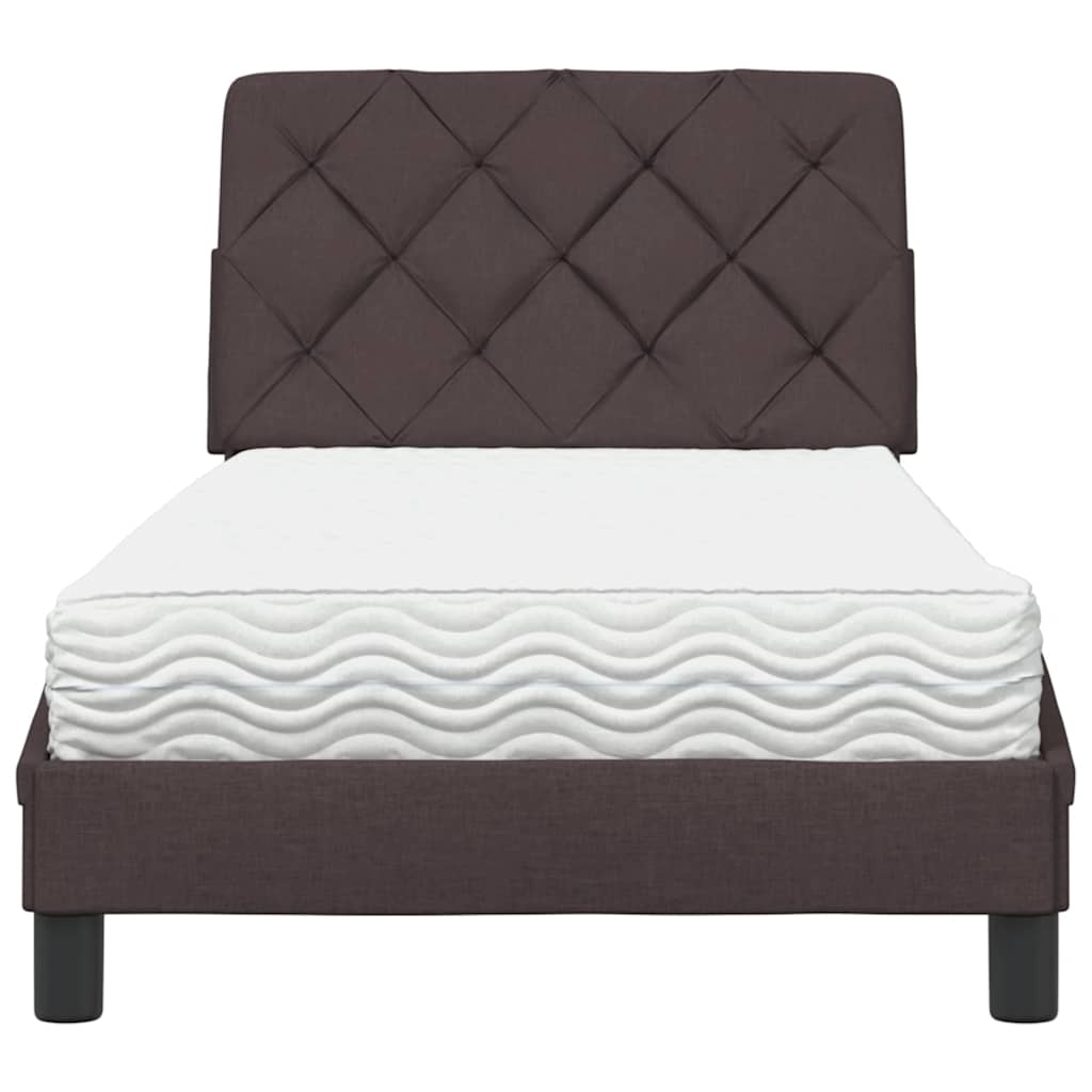 vidaXL Pat cu saltea, maro închis, 90x190 cm, textil vidaXL Pat cu saltea, maro închis, 90x190 cm, textil