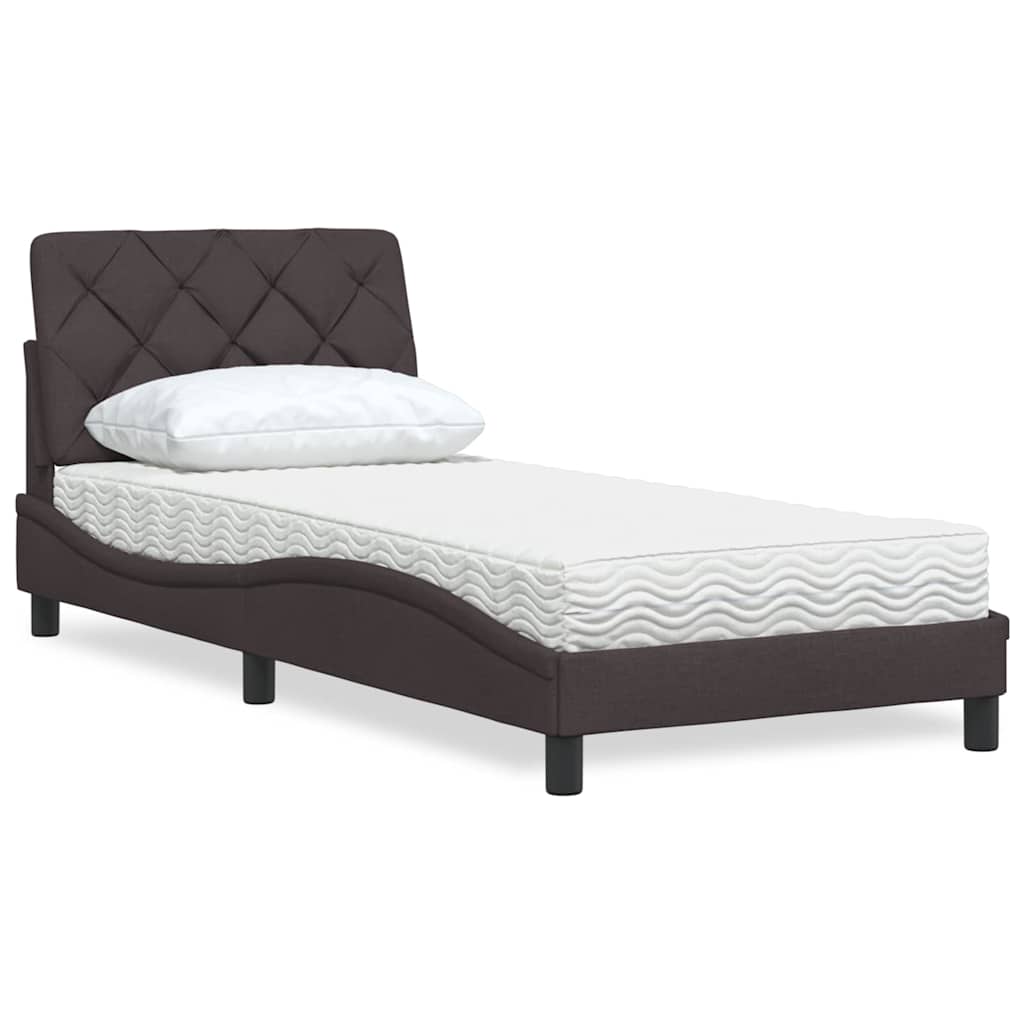 vidaXL Pat cu saltea, maro închis, 90x190 cm, textil vidaXL Pat cu saltea, maro închis, 90x190 cm, textil