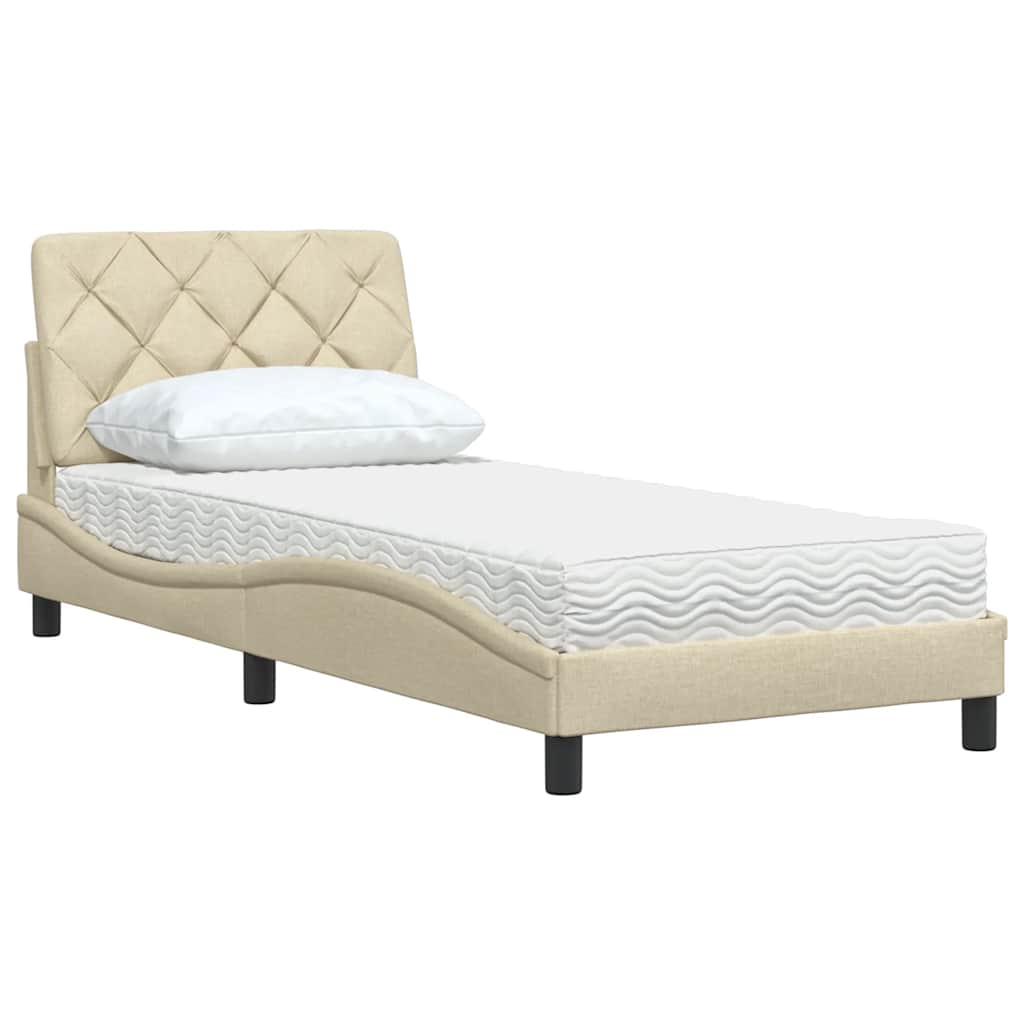 vidaXL Pat cu saltea, crem, 90x190 cm, textil vidaXL Pat cu saltea, crem, 90x190 cm, textil