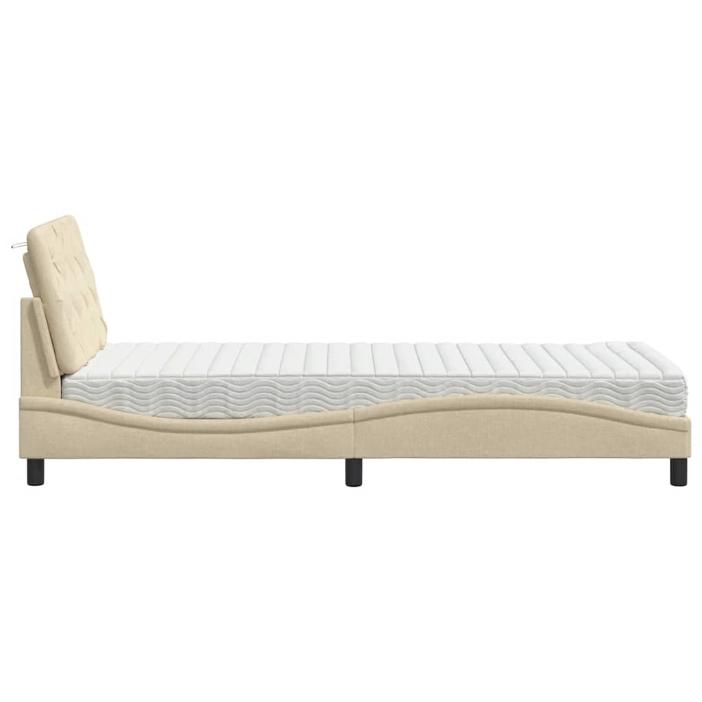 vidaXL Pat cu saltea, crem, 90x190 cm, textil vidaXL Pat cu saltea, crem, 90x190 cm, textil