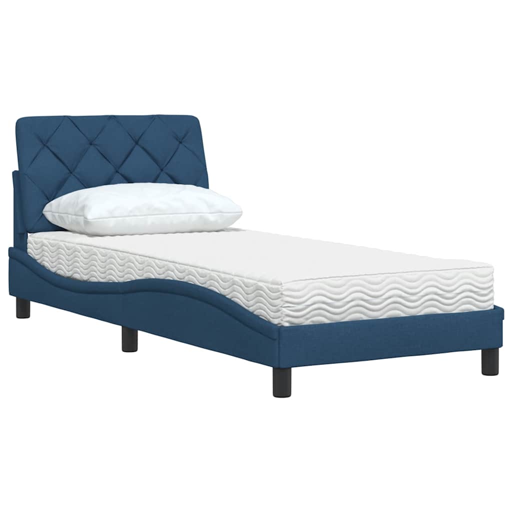 vidaXL Pat cu saltea, albastru, 90x190 cm, textil