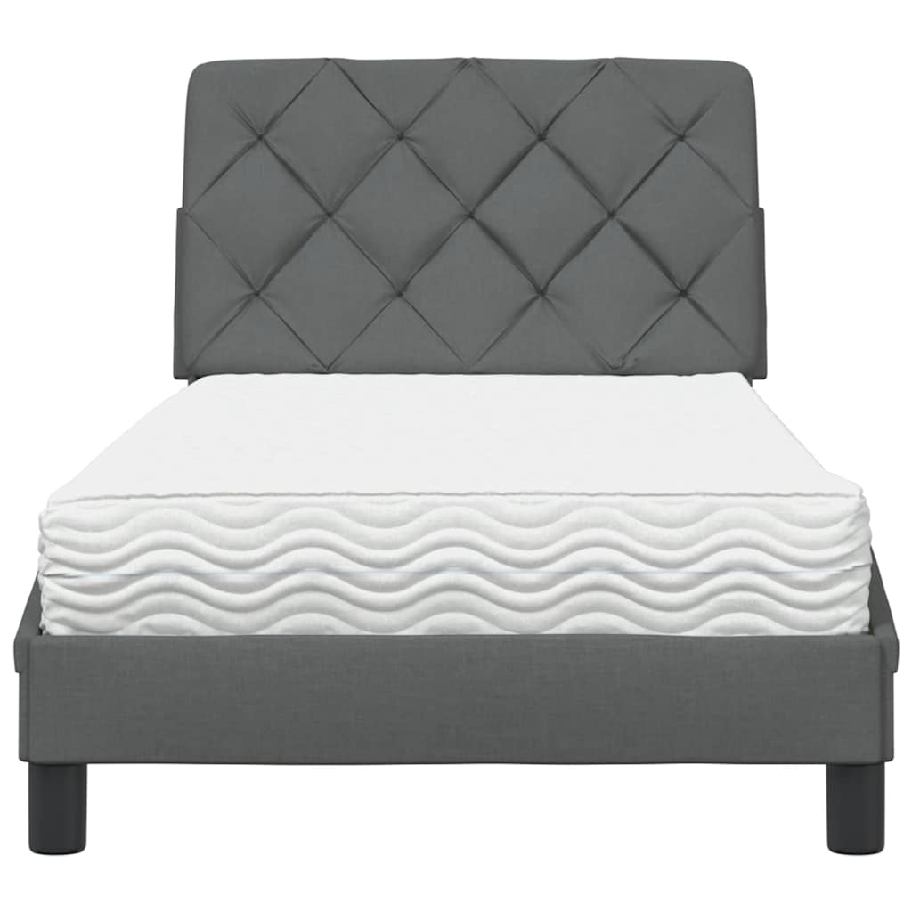 vidaXL Pat cu saltea, gri închis, 90x200 cm, textil