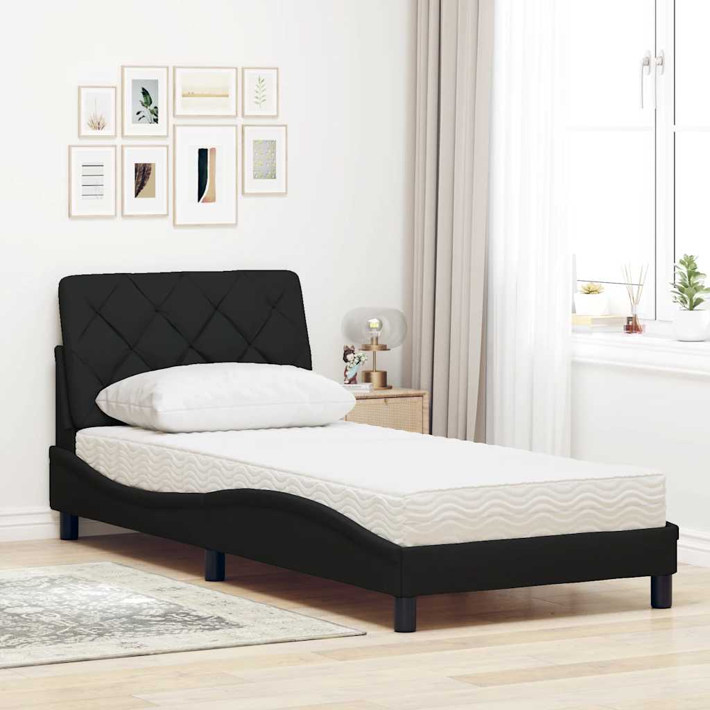 vidaXL Pat cu saltea, negru, 90x200 cm, textil