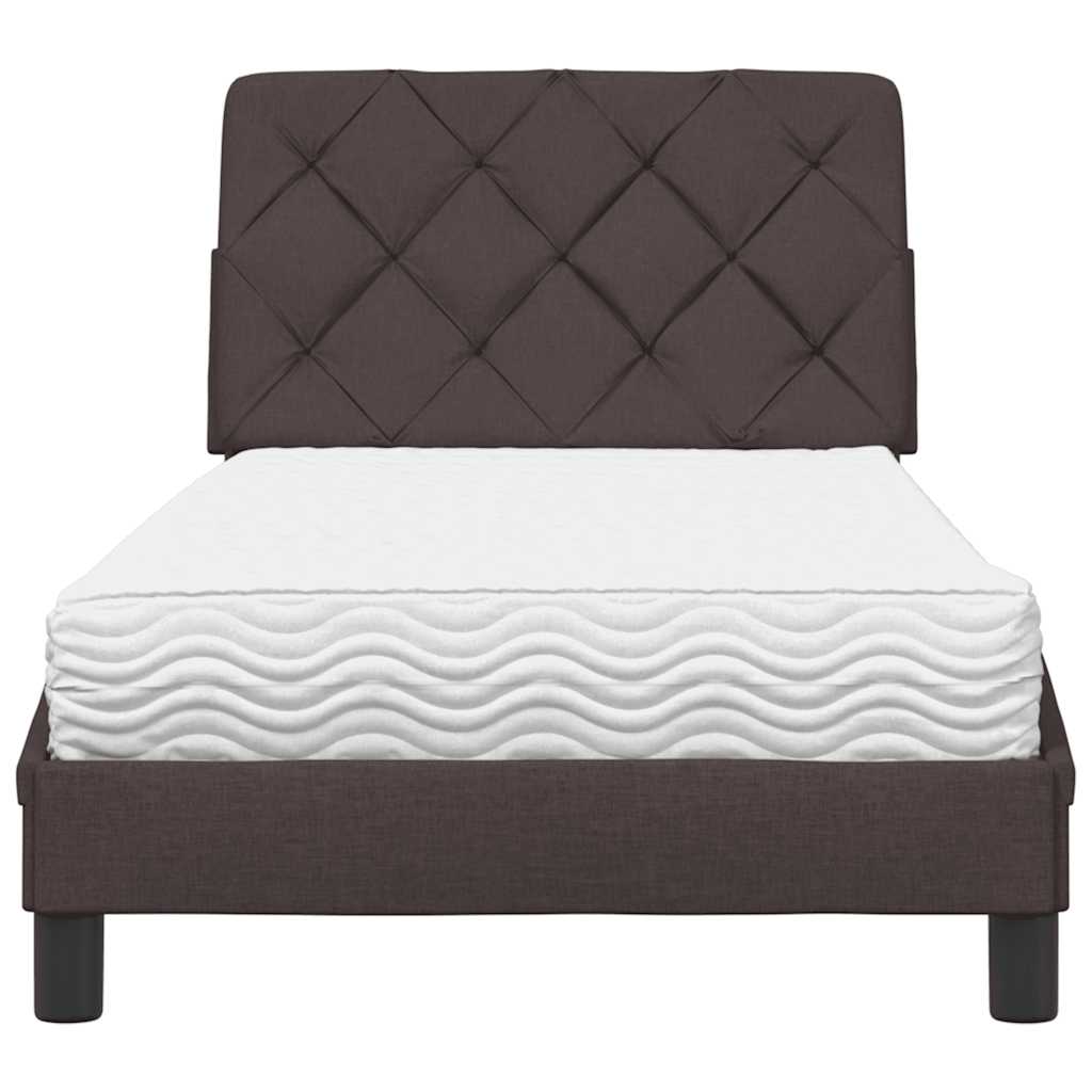 vidaXL Pat cu saltea, maro închis, 90x200 cm, textil vidaXL Pat cu saltea, maro închis, 90x200 cm, textil