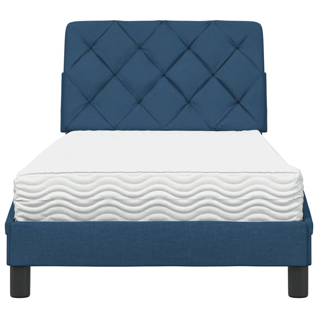 vidaXL Pat cu saltea, albastru, 90x200 cm, textil