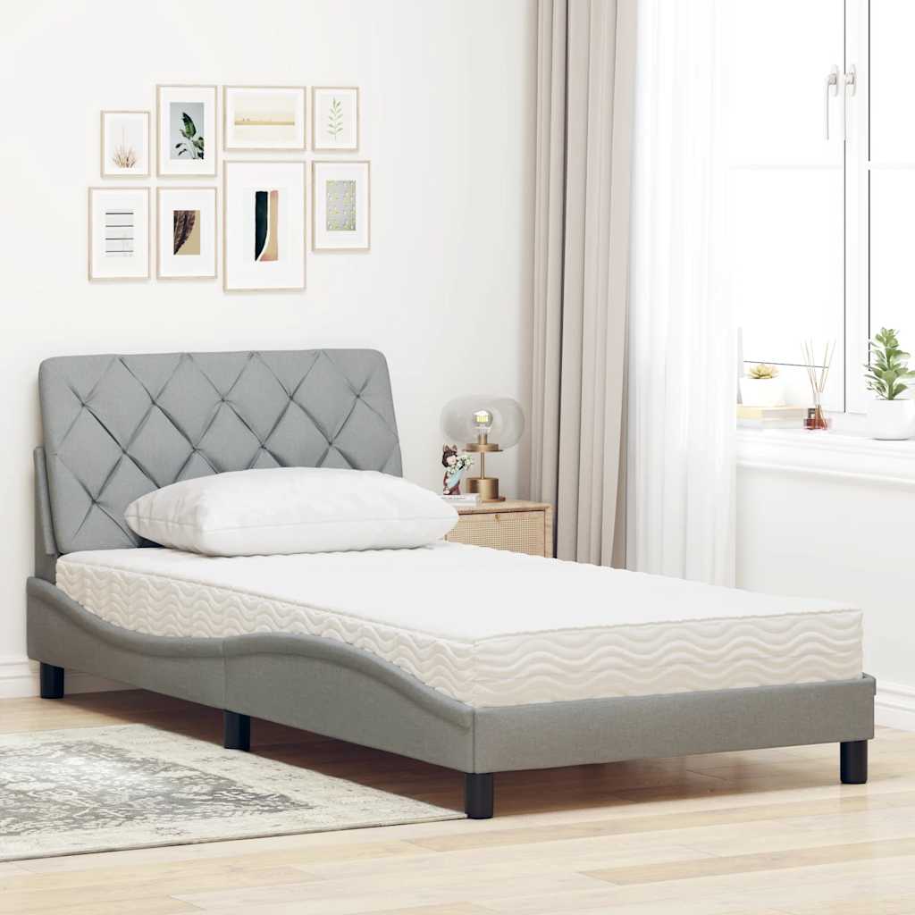 vidaXL Pat cu saltea, gri deschis, 100x200 cm, textil