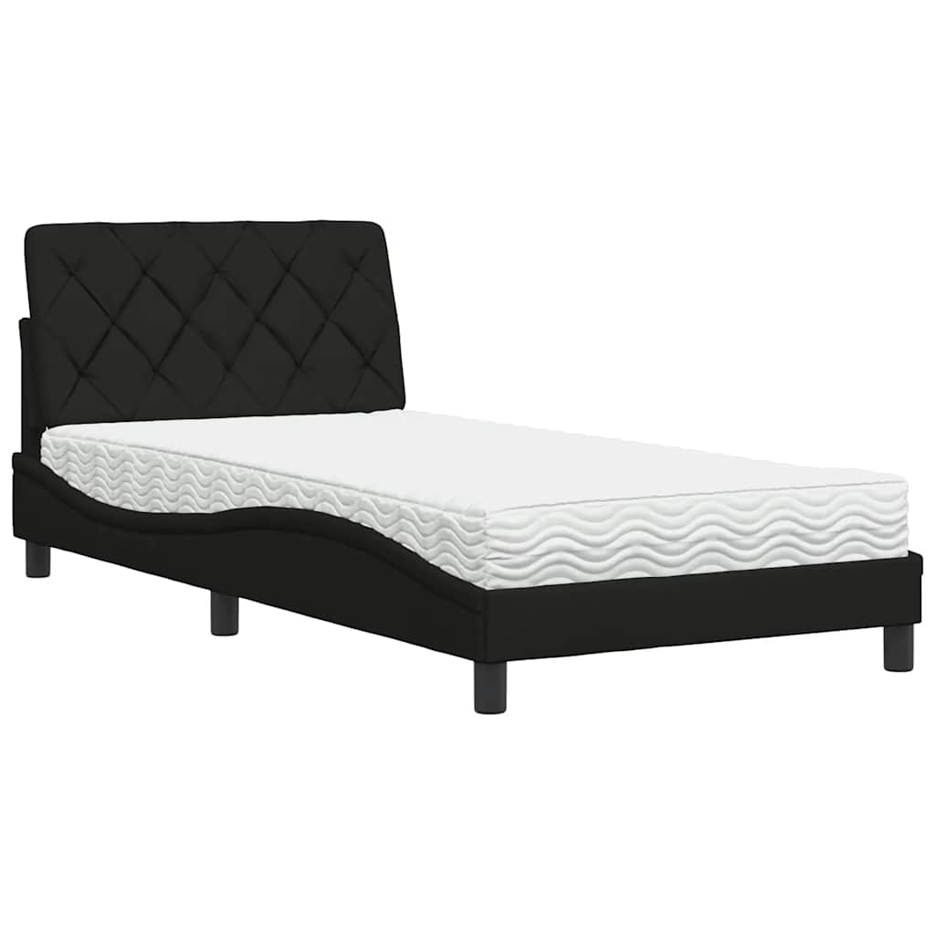vidaXL Pat cu saltea, negru, 100x200 cm, textil