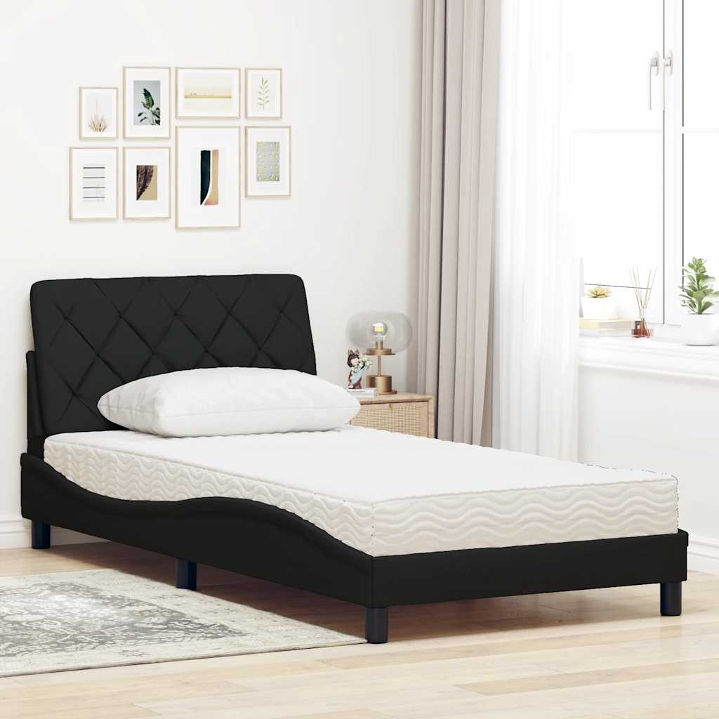 vidaXL Pat cu saltea, negru, 100x200 cm, textil