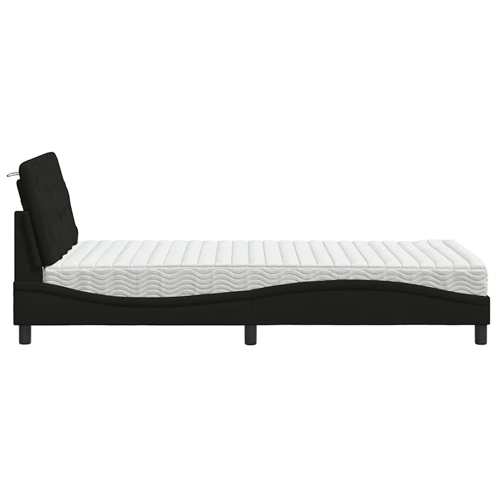 vidaXL Pat cu saltea, negru, 100x200 cm, textil