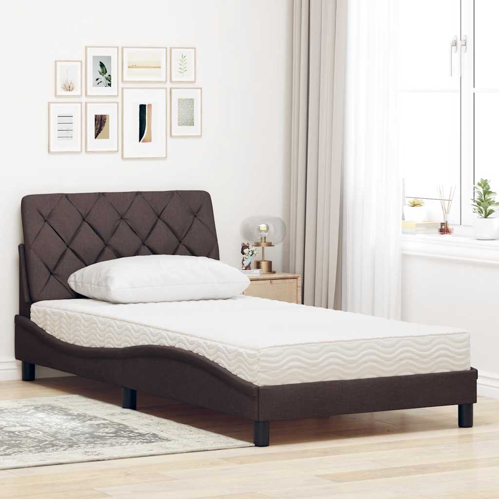 vidaXL Pat cu saltea, maro închis, 100x200 cm, textil vidaXL Pat cu saltea, maro închis, 100x200 cm, textil