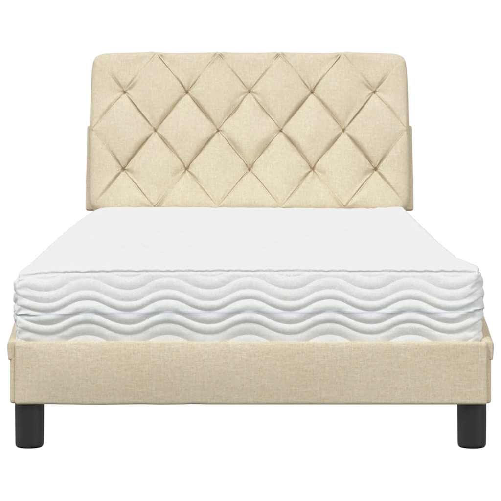 vidaXL Pat cu saltea, crem, 100x200 cm, textil vidaXL Pat cu saltea, crem, 100x200 cm, textil