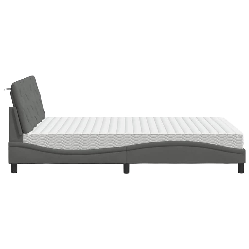 vidaXL Pat cu saltea, gri închis, 140x190 cm, textil
