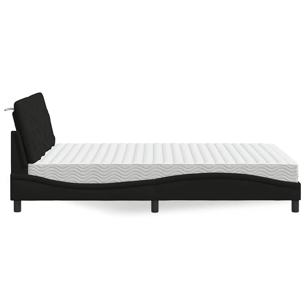 vidaXL Pat cu saltea, negru, 140x190 cm, textil