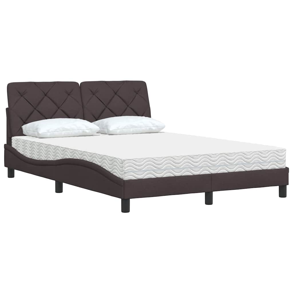 vidaXL Pat cu saltea, maro închis, 140x200 cm, textil vidaXL Pat cu saltea, maro închis, 140x200 cm, textil