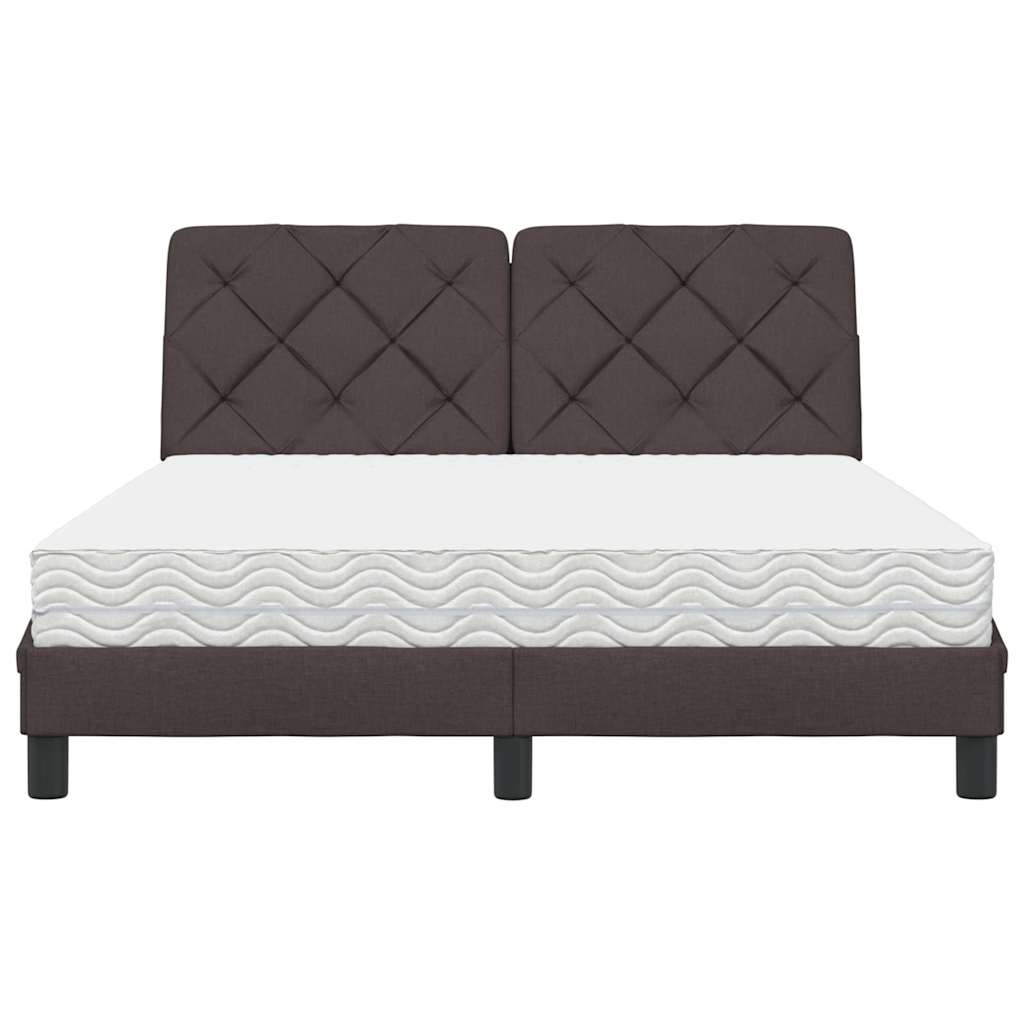 vidaXL Pat cu saltea, maro închis, 140x200 cm, textil vidaXL Pat cu saltea, maro închis, 140x200 cm, textil