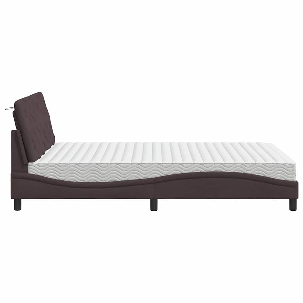 vidaXL Pat cu saltea, maro închis, 140x200 cm, textil vidaXL Pat cu saltea, maro închis, 140x200 cm, textil