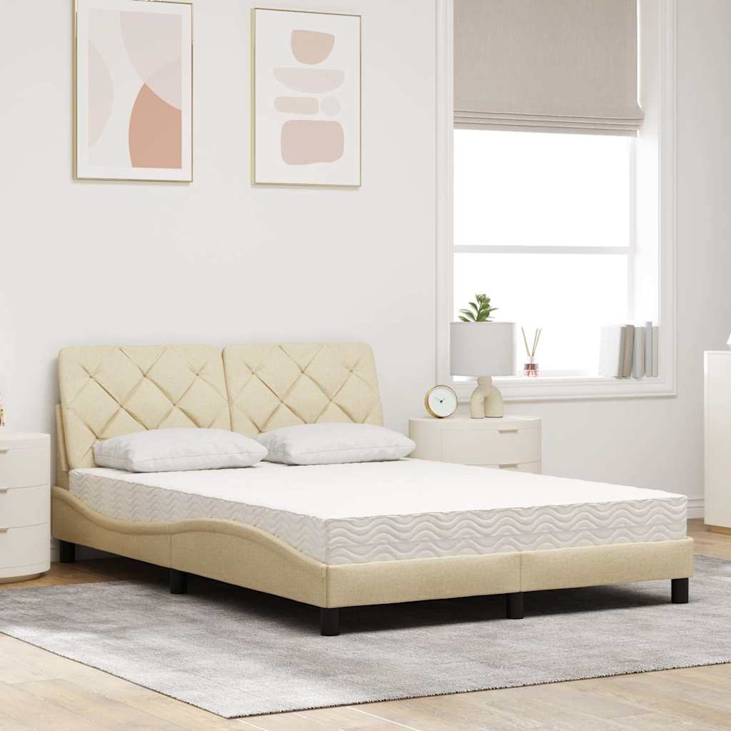 vidaXL Pat cu saltea, crem, 140x200 cm, textil vidaXL Pat cu saltea, crem, 140x200 cm, textil