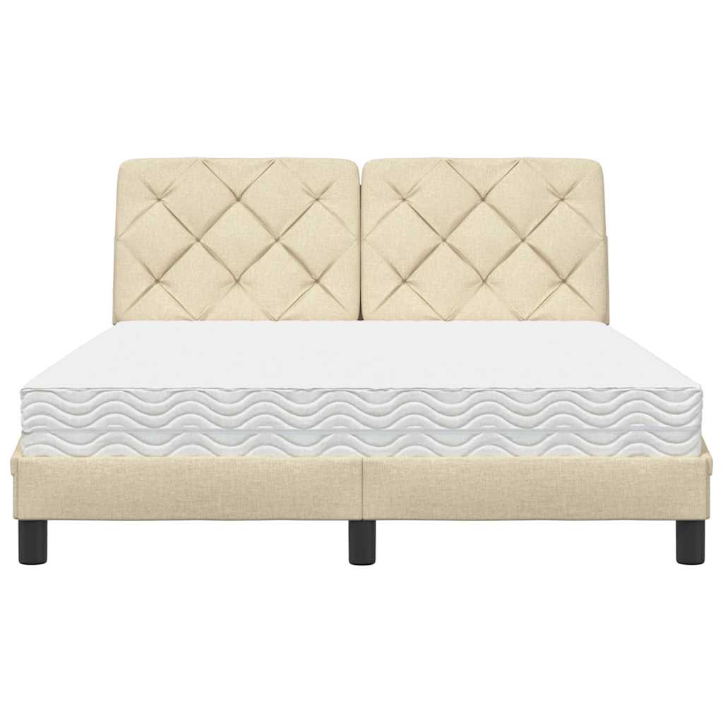 vidaXL Pat cu saltea, crem, 140x200 cm, textil vidaXL Pat cu saltea, crem, 140x200 cm, textil