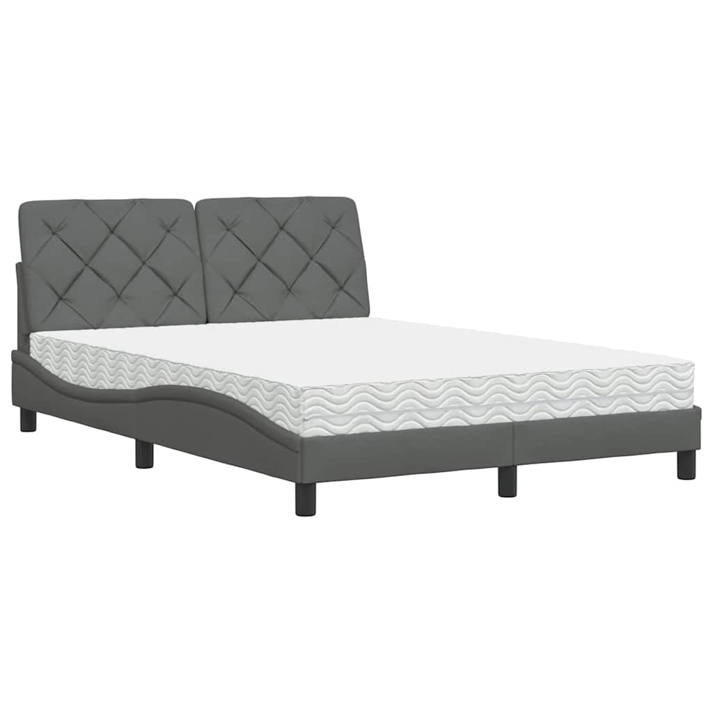 vidaXL Pat cu saltea, gri închis, 140x200 cm, textil