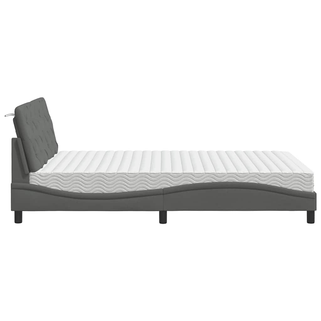 vidaXL Pat cu saltea, gri închis, 140x200 cm, textil