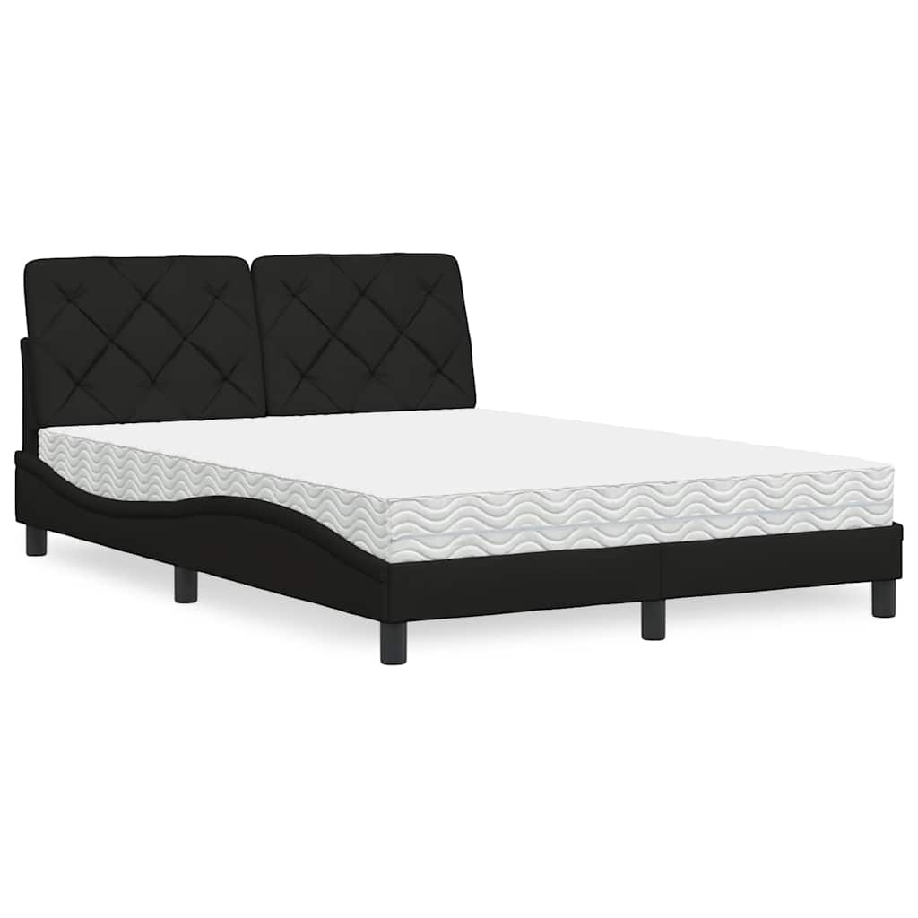vidaXL Pat cu saltea, negru, 140x200 cm, textil