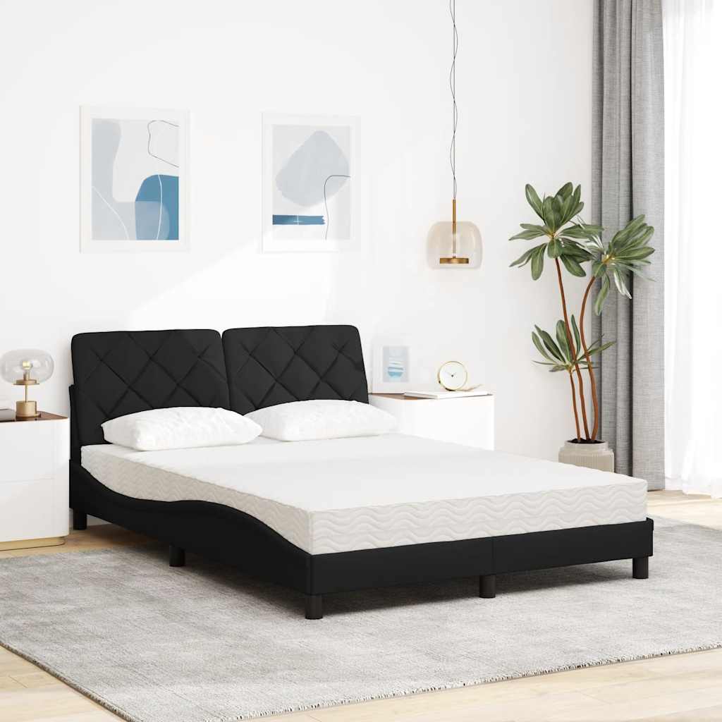 vidaXL Pat cu saltea, negru, 140x200 cm, textil