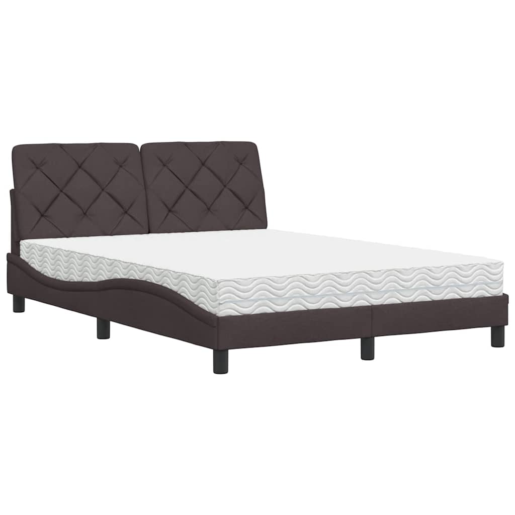 vidaXL Pat cu saltea, maro închis, 140x200 cm, textil vidaXL Pat cu saltea, maro închis, 140x200 cm, textil