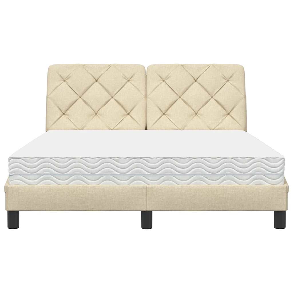 vidaXL Pat cu saltea, crem, 140x200 cm, material textil vidaXL Pat cu saltea, crem, 140x200 cm, material textil