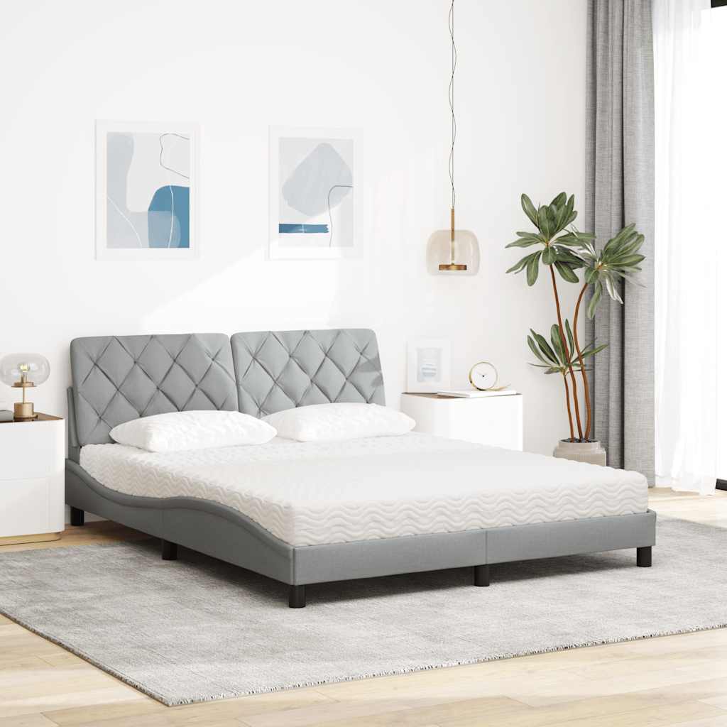 vidaXL Pat cu saltea, gri deschis, 160x200 cm, textil vidaXL Pat cu saltea, gri deschis, 160x200 cm, textil