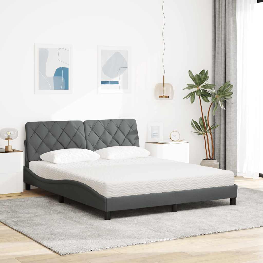 vidaXL Pat cu saltea, gri închis, 160x200 cm, țesătură