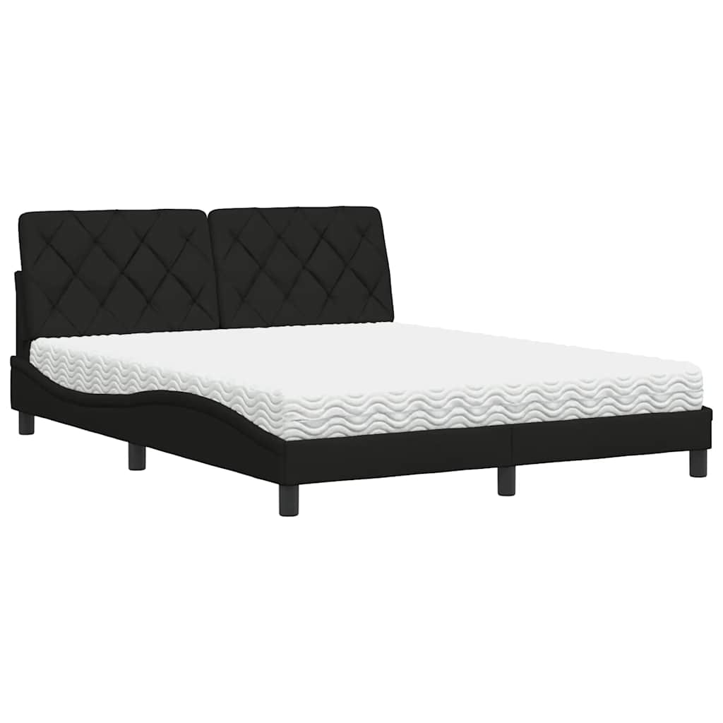 vidaXL Pat cu saltea, negru, 160x200 cm, textil