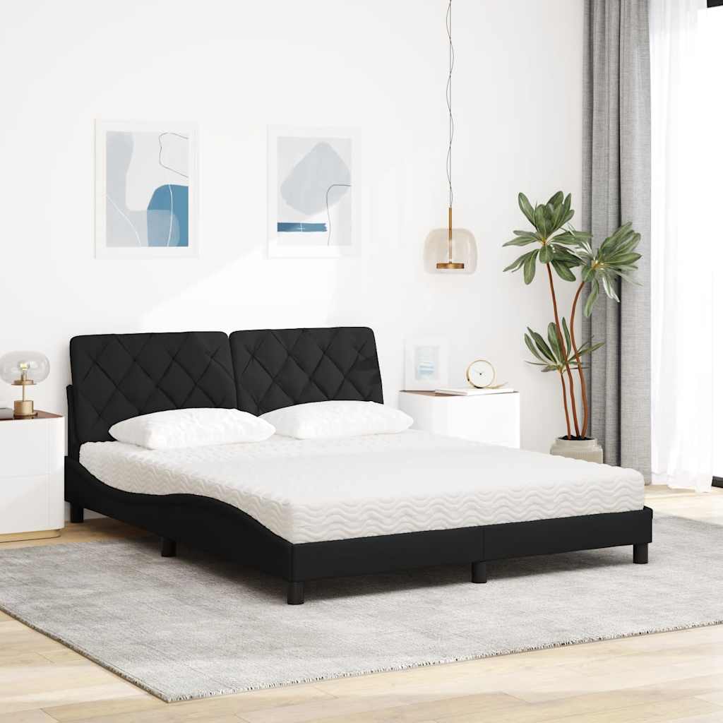 vidaXL Pat cu saltea, negru, 160x200 cm, textil