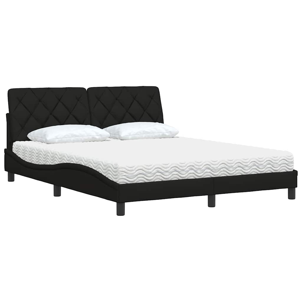 vidaXL Pat cu saltea, negru, 160x200 cm, textil