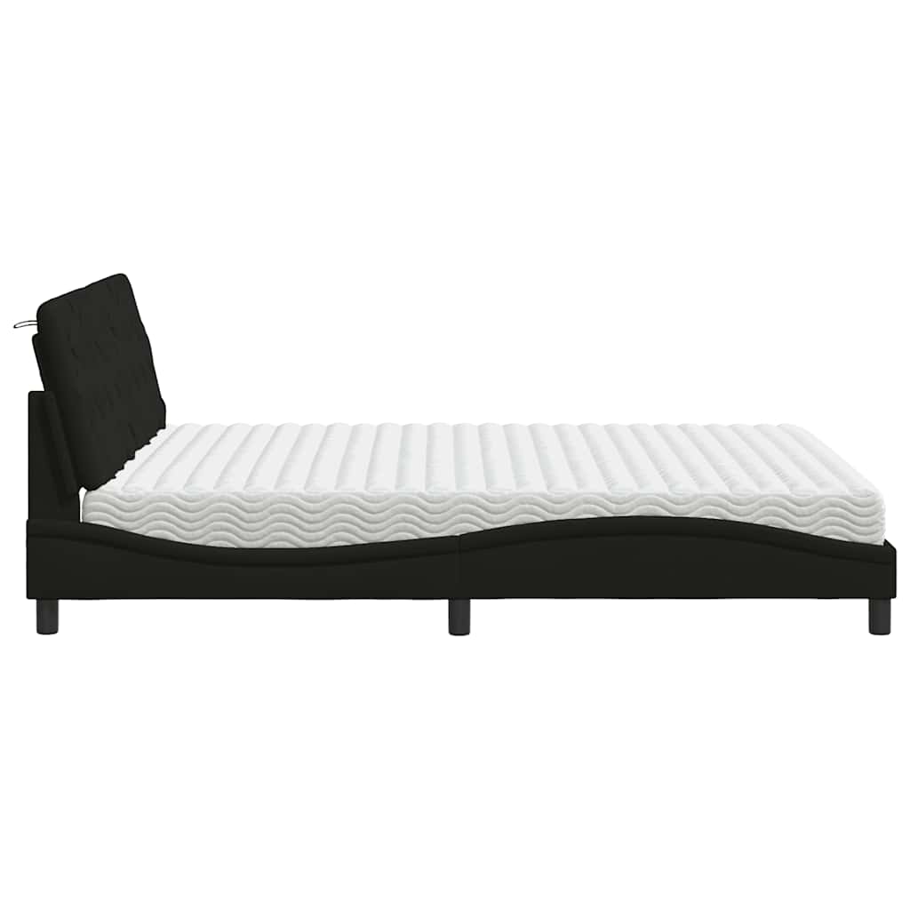 vidaXL Pat cu saltea, negru, 160x200 cm, textil