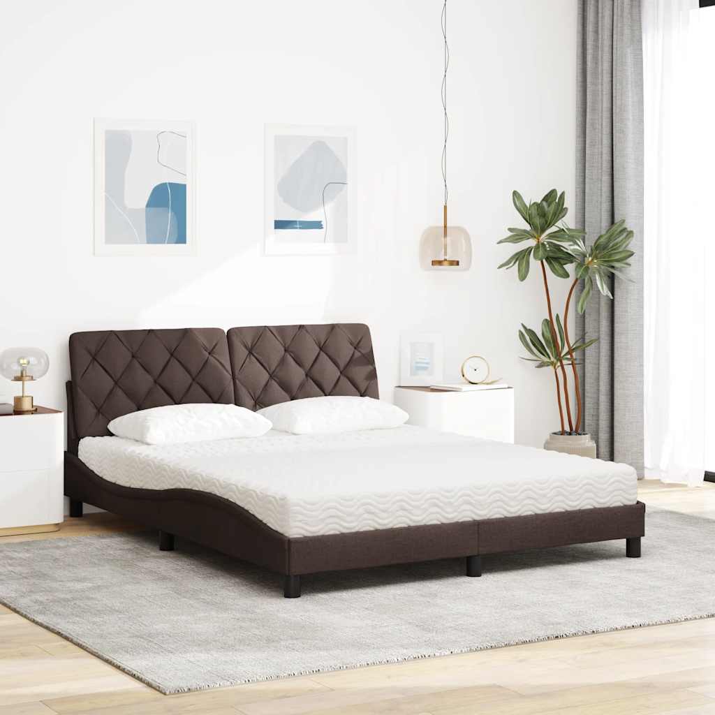 vidaXL Pat cu saltea, maro închis, 160x200 cm, textil vidaXL Pat cu saltea, maro închis, 160x200 cm, textil