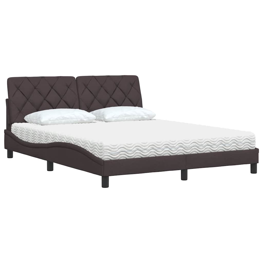 vidaXL Pat cu saltea, maro închis, 160x200 cm, textil vidaXL Pat cu saltea, maro închis, 160x200 cm, textil