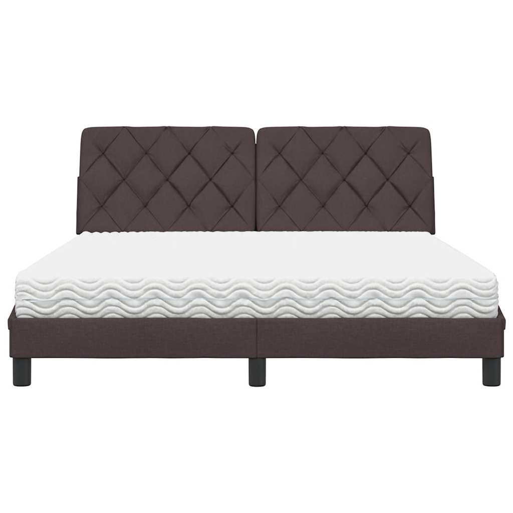 vidaXL Pat cu saltea, maro închis, 160x200 cm, textil vidaXL Pat cu saltea, maro închis, 160x200 cm, textil
