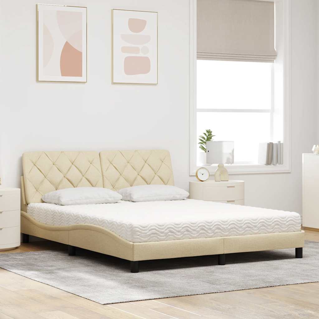 vidaXL Pat cu saltea, crem, 160x200 cm, material textil vidaXL Pat cu saltea, crem, 160x200 cm, material textil