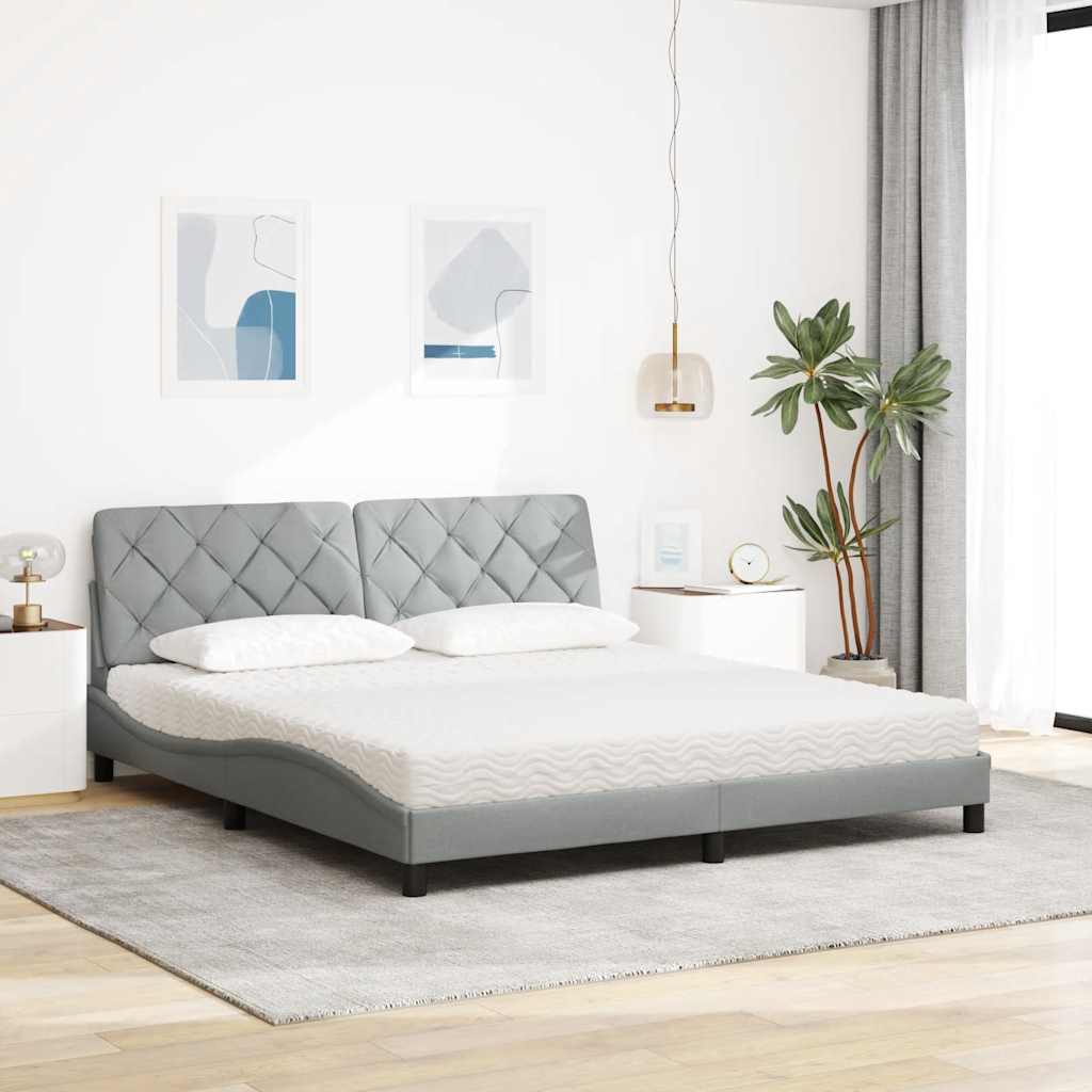 vidaXL Pat cu saltea, gri deschis, 180x200 cm, material textil vidaXL Pat cu saltea, gri deschis, 180x200 cm, material textil