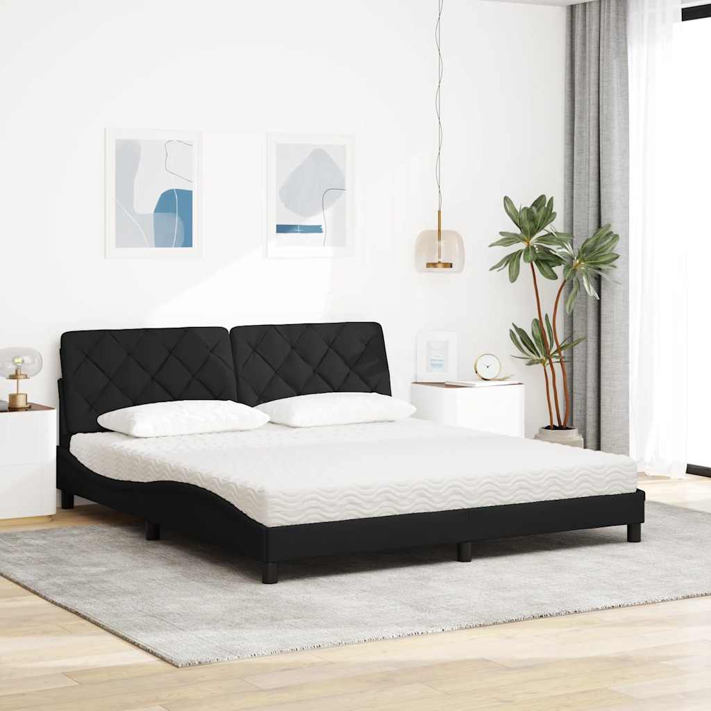 vidaXL Pat cu saltea, negru, 180x200 cm, catifea