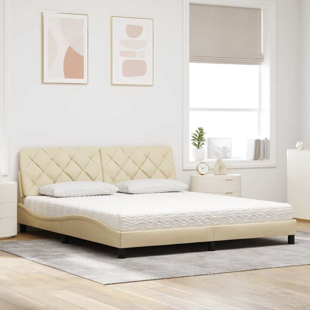 vidaXL Pat cu saltea, crem, 180x200 cm, textil vidaXL Pat cu saltea, crem, 180x200 cm, textil